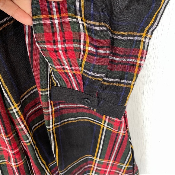 Son de Flor Holiday Plaid Long Sleeve Dress 100% Linen Sustainable - Picture 12 of 16